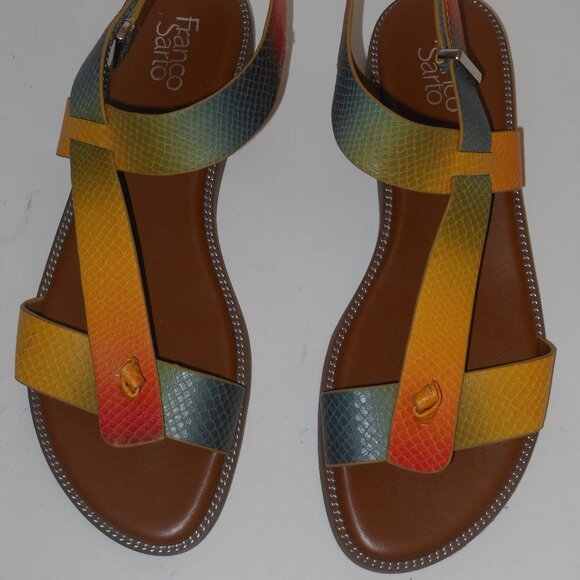 Franco Sarto Gold and Red Sandals Elegant Strappy Design - Picture 5 of 9